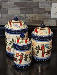 Ceramic Canister Set for Kitchen, 3 Storage Jars for Coffee or Dry Food, Colorful Kitchen Decor, Talavera Pottery
