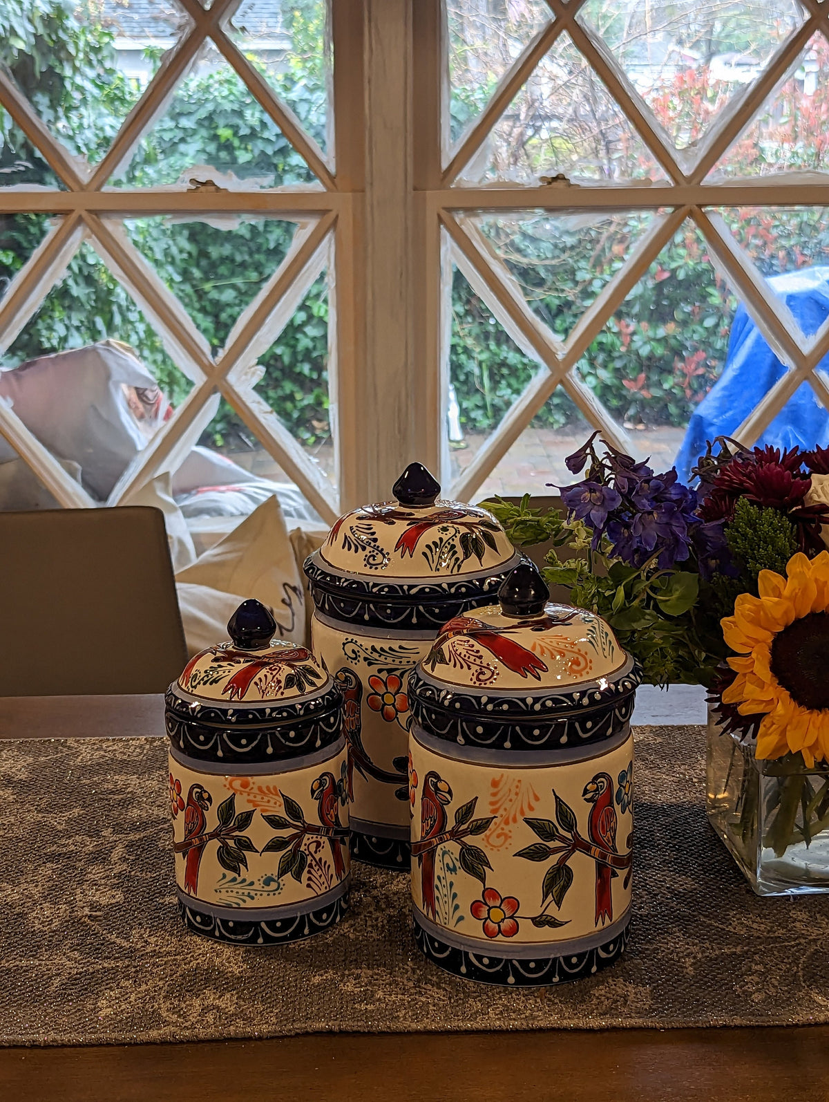 Ceramic Canister Set for Kitchen, 3 Storage Jars for Coffee or Dry Food, Colorful Kitchen Decor, Talavera Pottery