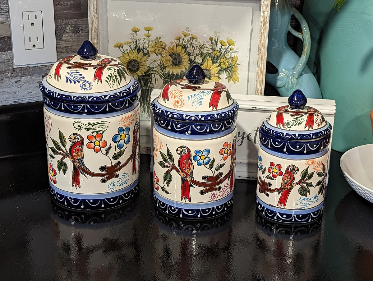 Ceramic Canister Set for Kitchen, 3 Storage Jars for Coffee or Dry Food, Colorful Kitchen Decor, Talavera Pottery