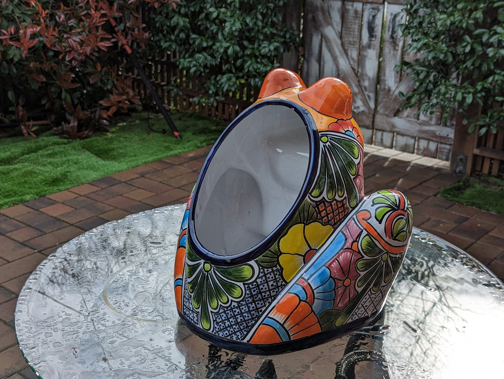 Frog Flower Pot, Colorful Ceramic Planter, Talavera Pottery, Indoor Outdoor Planter, Talavera Pot, Mexican Planter, Handmade Frog Pot, Large