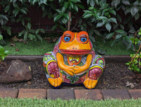 Frog Flower Pot, Colorful Ceramic Planter, Talavera Pottery, Indoor Outdoor Planter, Talavera Pot, Mexican Planter, Handmade Frog Pot, Large