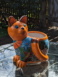 Talavera Cat Flower Pot, Ceramic Planter Home Decor, Indoor Outdoor Planter Pot, Mexican Pottery Yard & Garden Decor, Handmade