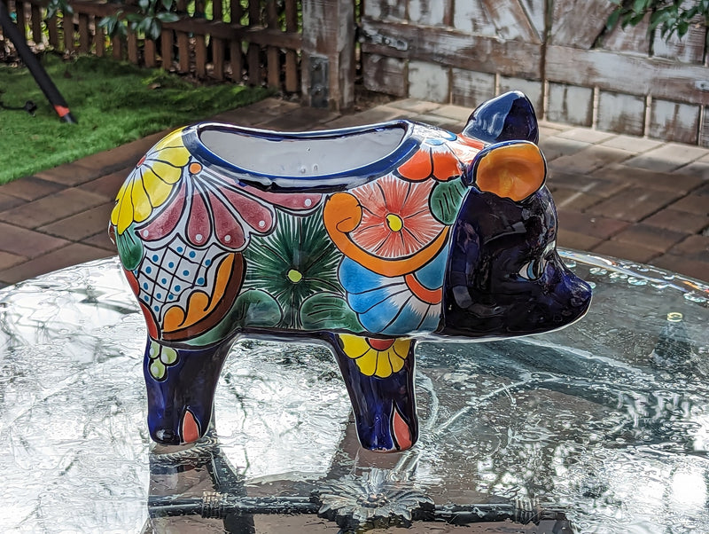 Ceramic Planter, Cute Pig Flower Pot, Pig Decor, Flower Pots Outdoor, Talavera Pottery, Handmade, Cute Pig Gift, Ceramic Pig Figurine