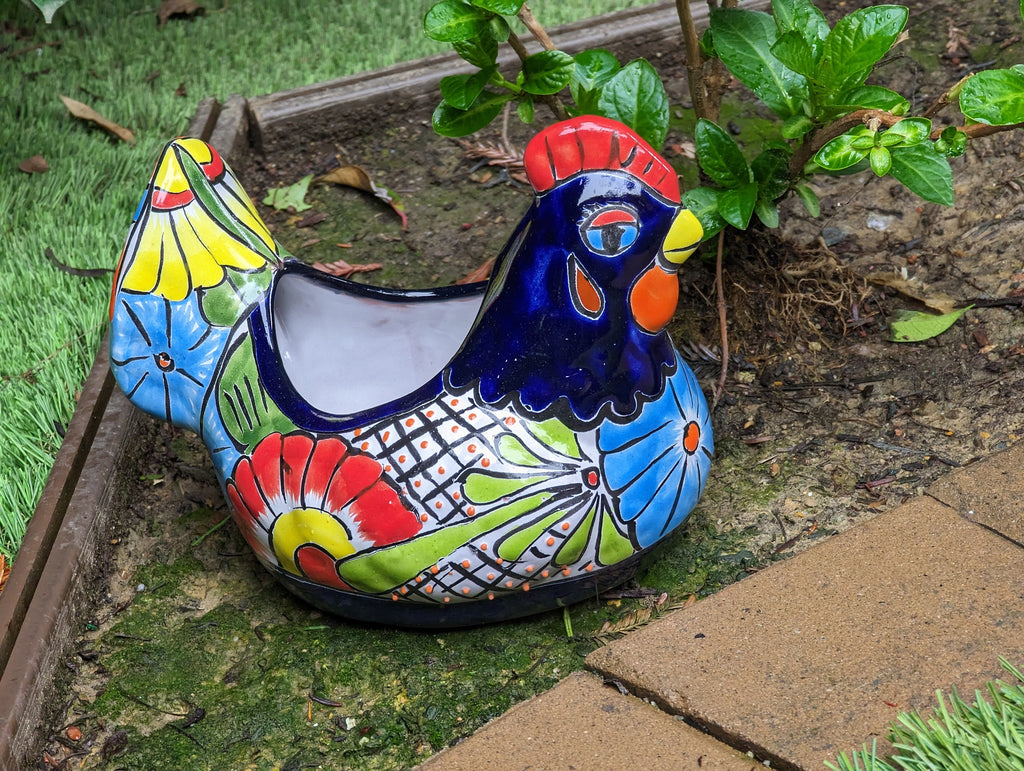 Chicken Flower Pot, Ceramic Talavera Planter, Handmade Mexican Pottery, Indoor Planter, Outdoor Pot, Colorful Home D?cor, Small Planter Pot