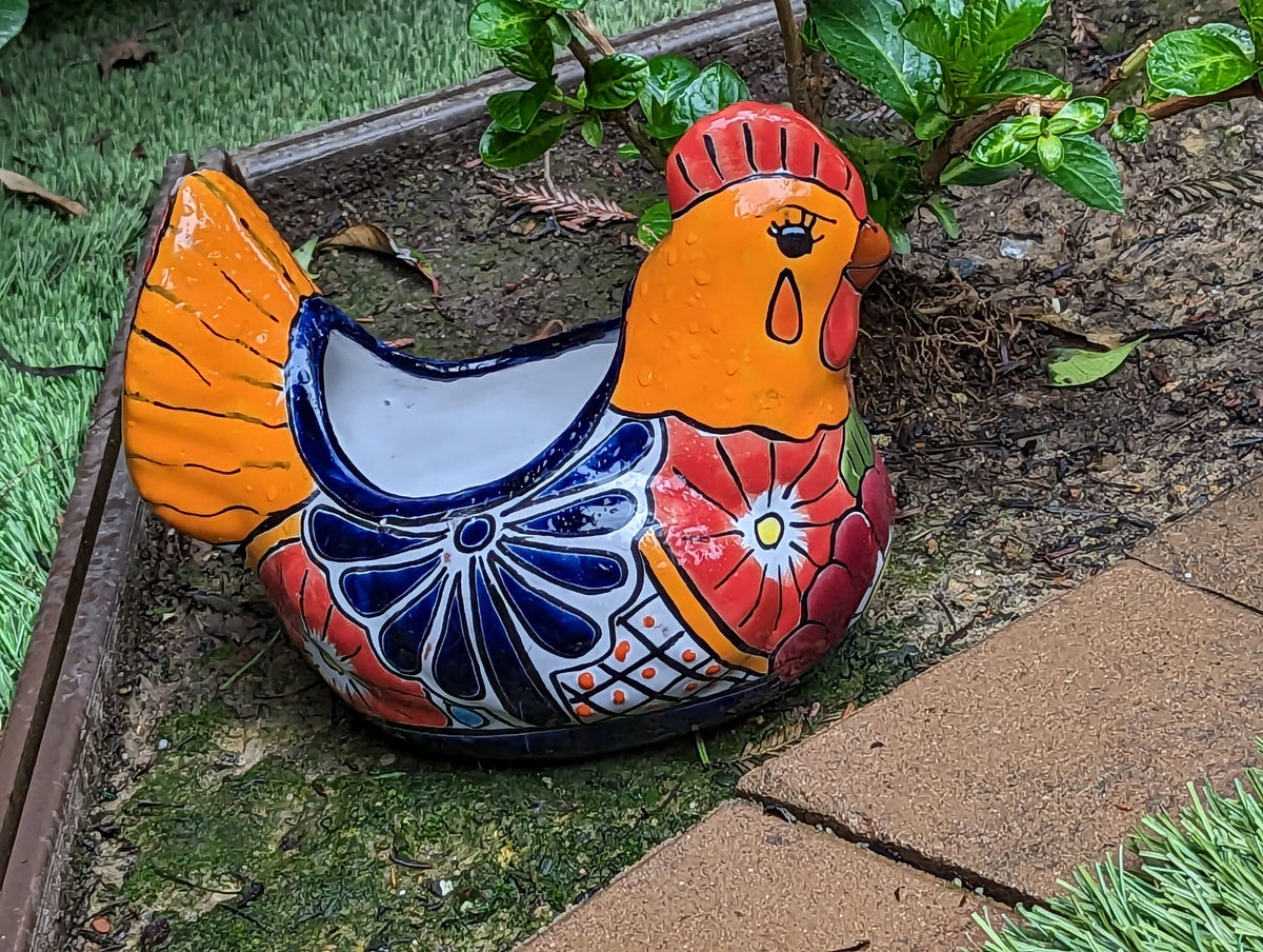 Chicken Flower Pot, Ceramic Talavera Planter, Handmade Mexican Pottery, Indoor Planter, Outdoor Pot, Colorful Home Decor, Small Planter Pot