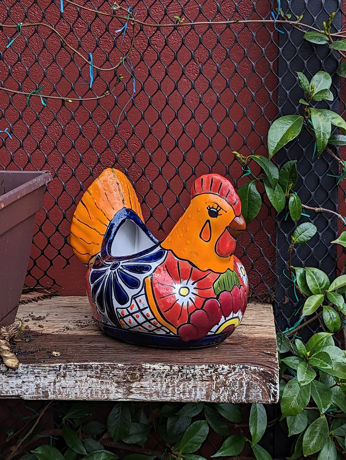 Chicken Flower Pot, Ceramic Talavera Planter, Handmade Mexican Pottery, Indoor Planter, Outdoor Pot, Colorful Home Decor, Small Planter Pot