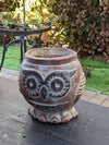 Aztec Owl Flower Pot - Copper & Black, Mexican Pottery, Indoor Outdoor Plant Pot, Owl Decor, Owl Gifts Large Pot