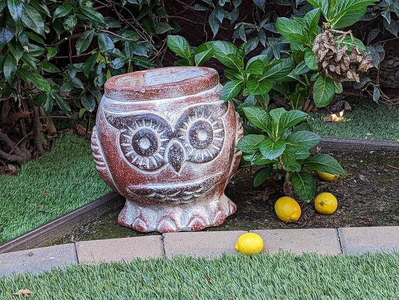 Aztec Owl Flower Pot - Copper & Black, Mexican Pottery, Indoor Outdoor Plant Pot, Owl Decor, Owl Gifts Large Pot