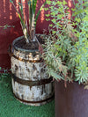 Rustic Barrel Planter, Handmade in Mexico, Wooden Outdoor Garden Decor, Porch Decor, Yard Art, 12.75" Diameter, 20lbs, Whiskey Barrel Style