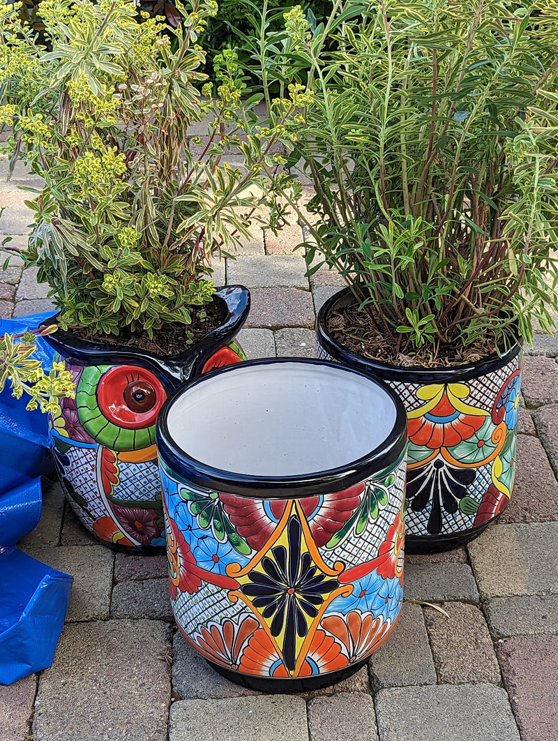 Colorful 12" Round Flower Pot, Talavera Ceramic Planter, Handmade Pottery, Outdoor Garden Decor, Indoor Home Decor, Unique Housewarming Gift