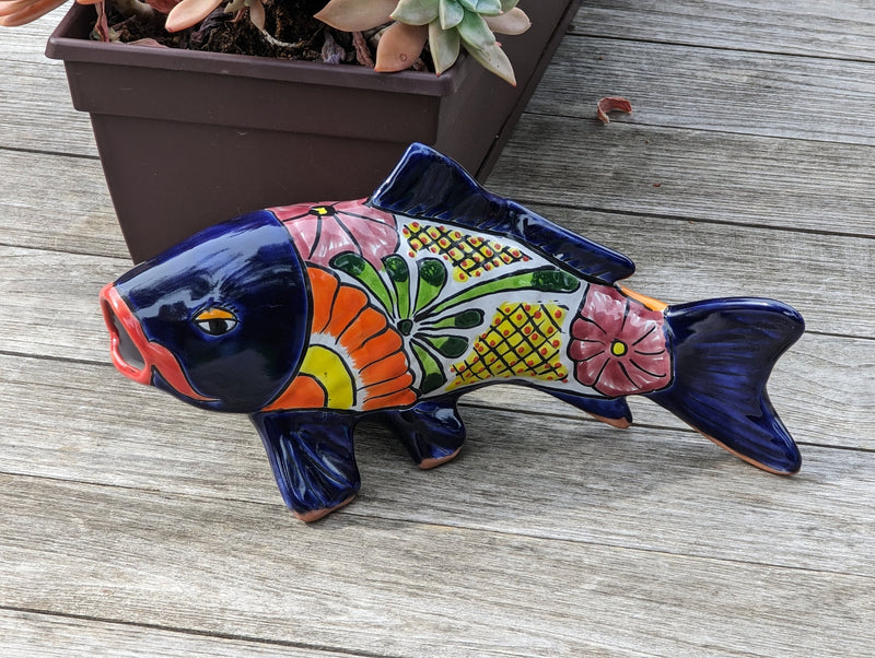 Ceramic Fish, Talavera Pottery, Handmade in Mexico, Fish Home Decor, Garden or Porch Decor, Yard Art, Unique Gift for Fish Lovers