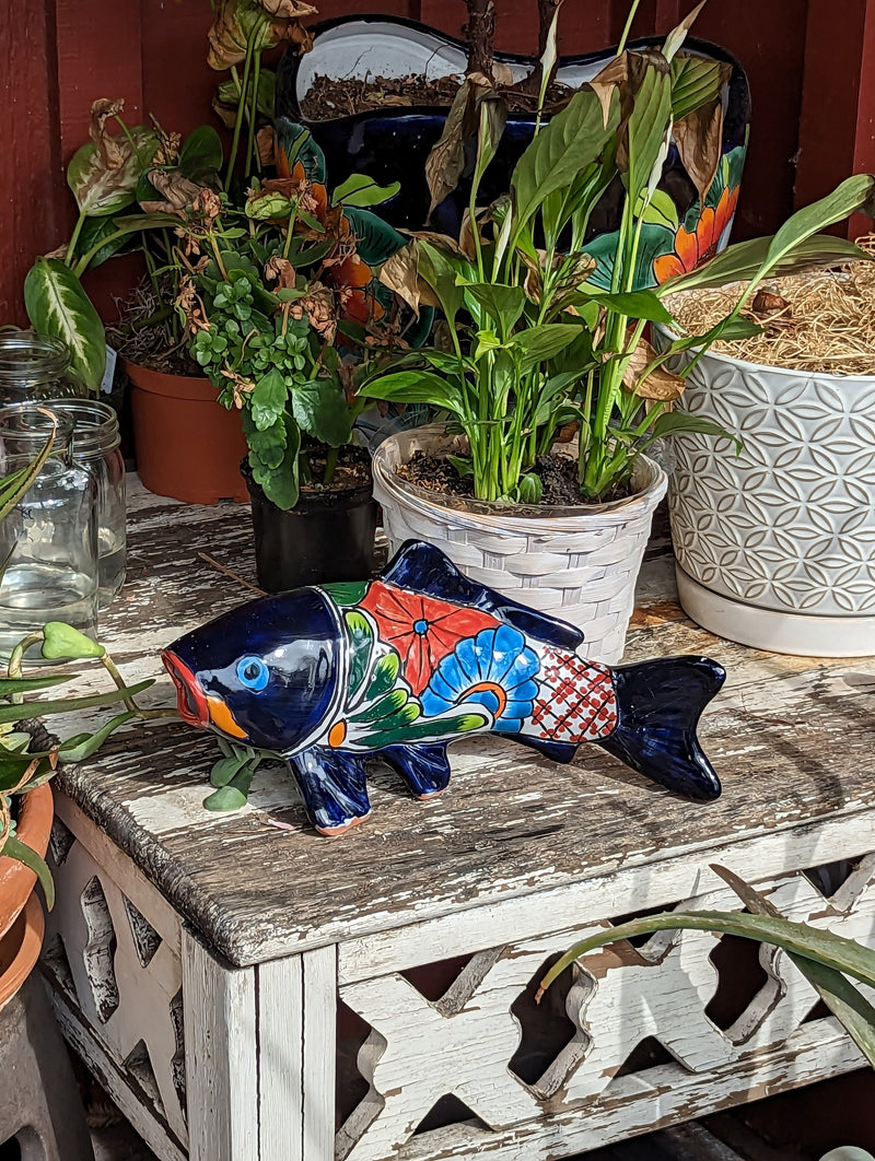 Ceramic Fish, Talavera Pottery, Handmade in Mexico, Fish Home Decor, Garden or Porch Decor, Yard Art, Unique Gift for Fish Lovers