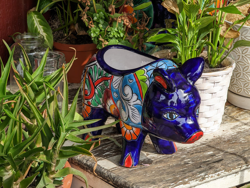 Ceramic Planter, Cute Pig Flower Pot, Pig Decor, Flower Pots Outdoor, Talavera Pottery, Handmade, Cute Pig Gift, Ceramic Pig Figurine