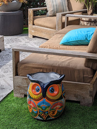 Owl Flower Pot 14" Talavera Ceramic Planter, Gorgeous Handmade Pottery, Outdoor Garden Decor, Indoor Home Decor, Unique Gift for Birders