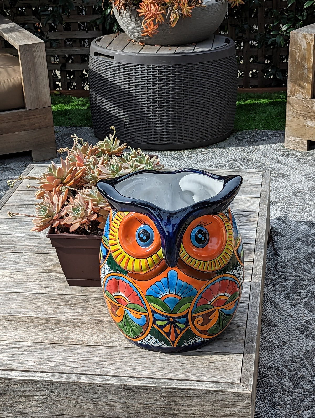 Owl Flower Pot 14" Talavera Ceramic Planter, Gorgeous Handmade Pottery, Outdoor Garden Decor, Indoor Home Decor, Unique Gift for Birders