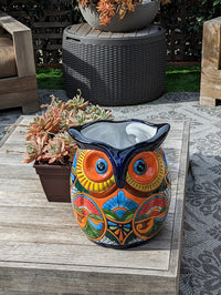 Owl Flower Pot 14" Talavera Ceramic Planter, Gorgeous Handmade Pottery, Outdoor Garden Decor, Indoor Home Decor, Unique Gift for Birders