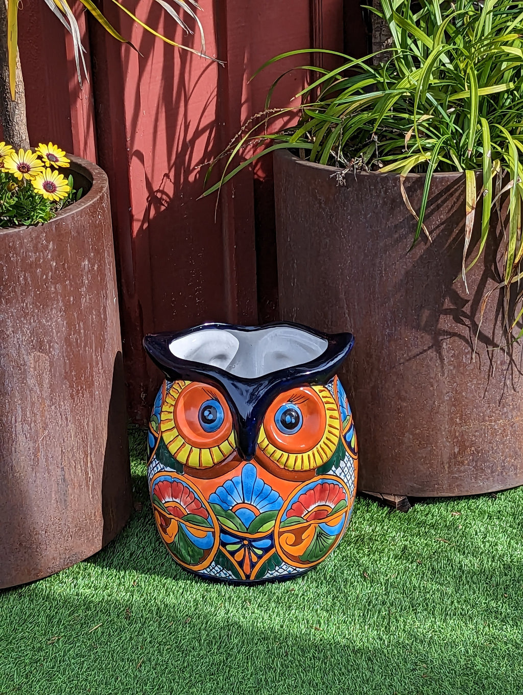 Owl Flower Pot 14" Talavera Ceramic Planter, Gorgeous Handmade Pottery, Outdoor Garden Decor, Indoor Home Decor, Unique Gift for Birders