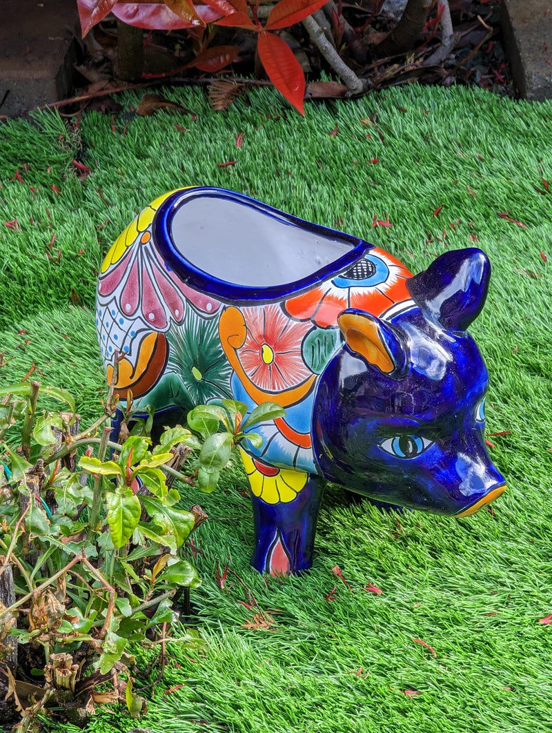 Ceramic Planter, Cute Pig Flower Pot, Pig Decor, Flower Pots Outdoor, Talavera Pottery, Handmade, Cute Pig Gift, Ceramic Pig Figurine