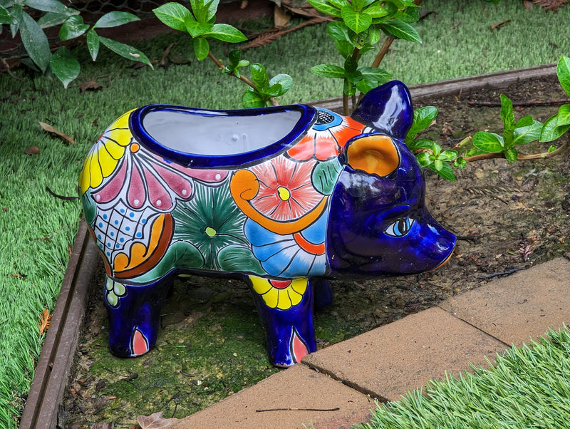 Ceramic Planter, Cute Pig Flower Pot, Pig Decor, Flower Pots Outdoor, Talavera Pottery, Handmade, Cute Pig Gift, Ceramic Pig Figurine