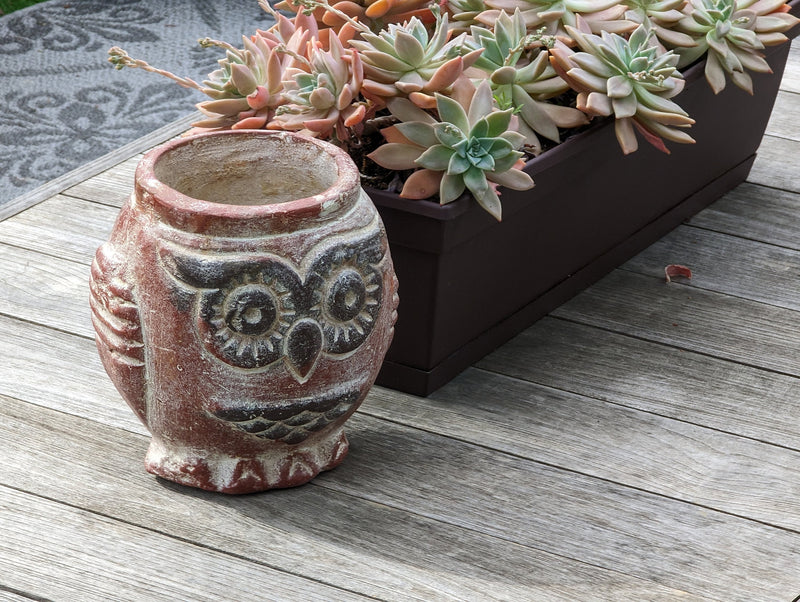 Aztec Owl Flower Pot - Copper & Black, Owl Gifts, Mexican Pottery, Indoor Outdoor Owl Decorations, Medium Pot