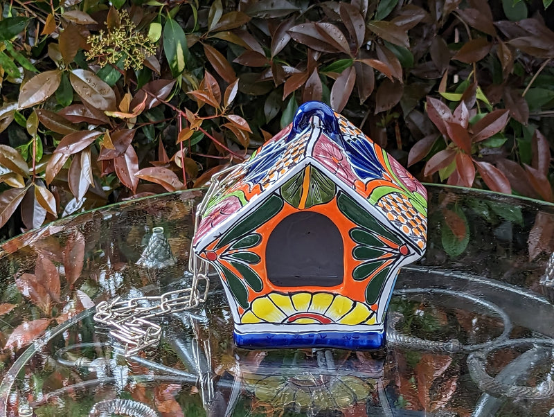 Ceramic Bird Feeder, Talavera Pottery, Decorative Outdoor Hanging Feeder Station, Handmade Mexican Pottery, Attract Wild Birds