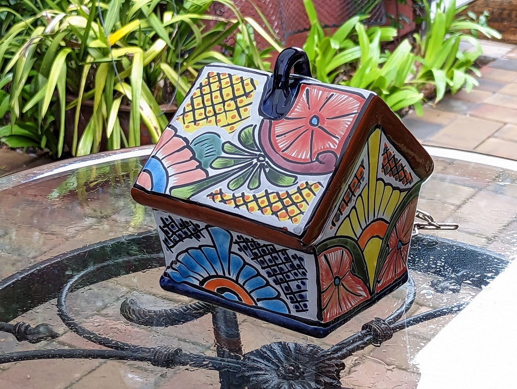 Ceramic Bird Feeder, Talavera Pottery, Decorative Outdoor Hanging Feeder Station, Handmade Mexican Pottery, Attract Wild Birds