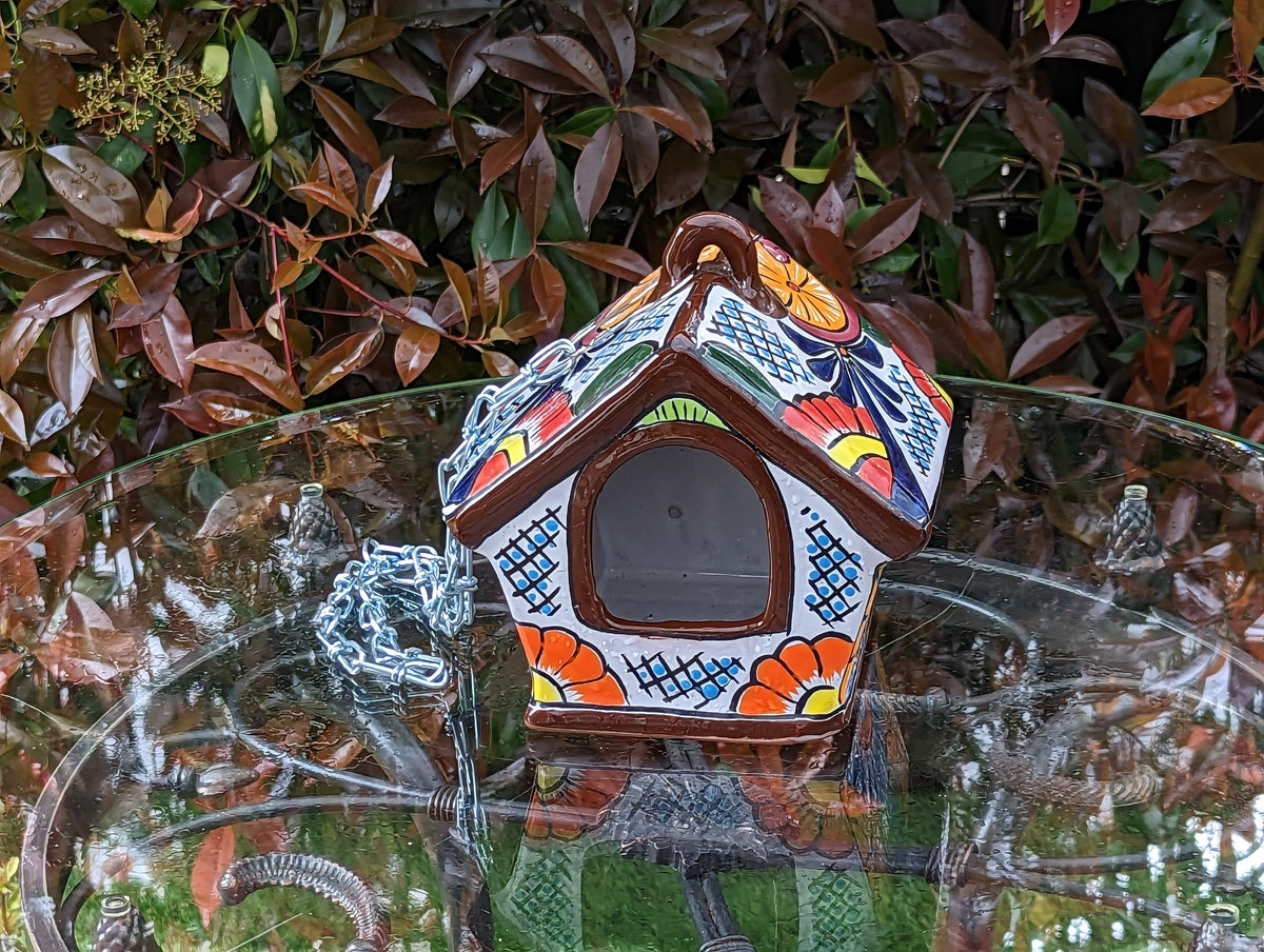 Ceramic Bird Feeder, Talavera Pottery, Decorative Outdoor Hanging Feeder Station, Handmade Mexican Pottery, Attract Wild Birds