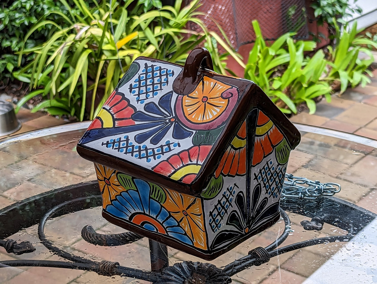 Ceramic Bird Feeder, Talavera Pottery, Decorative Outdoor Hanging Feeder Station, Handmade Mexican Pottery, Attract Wild Birds