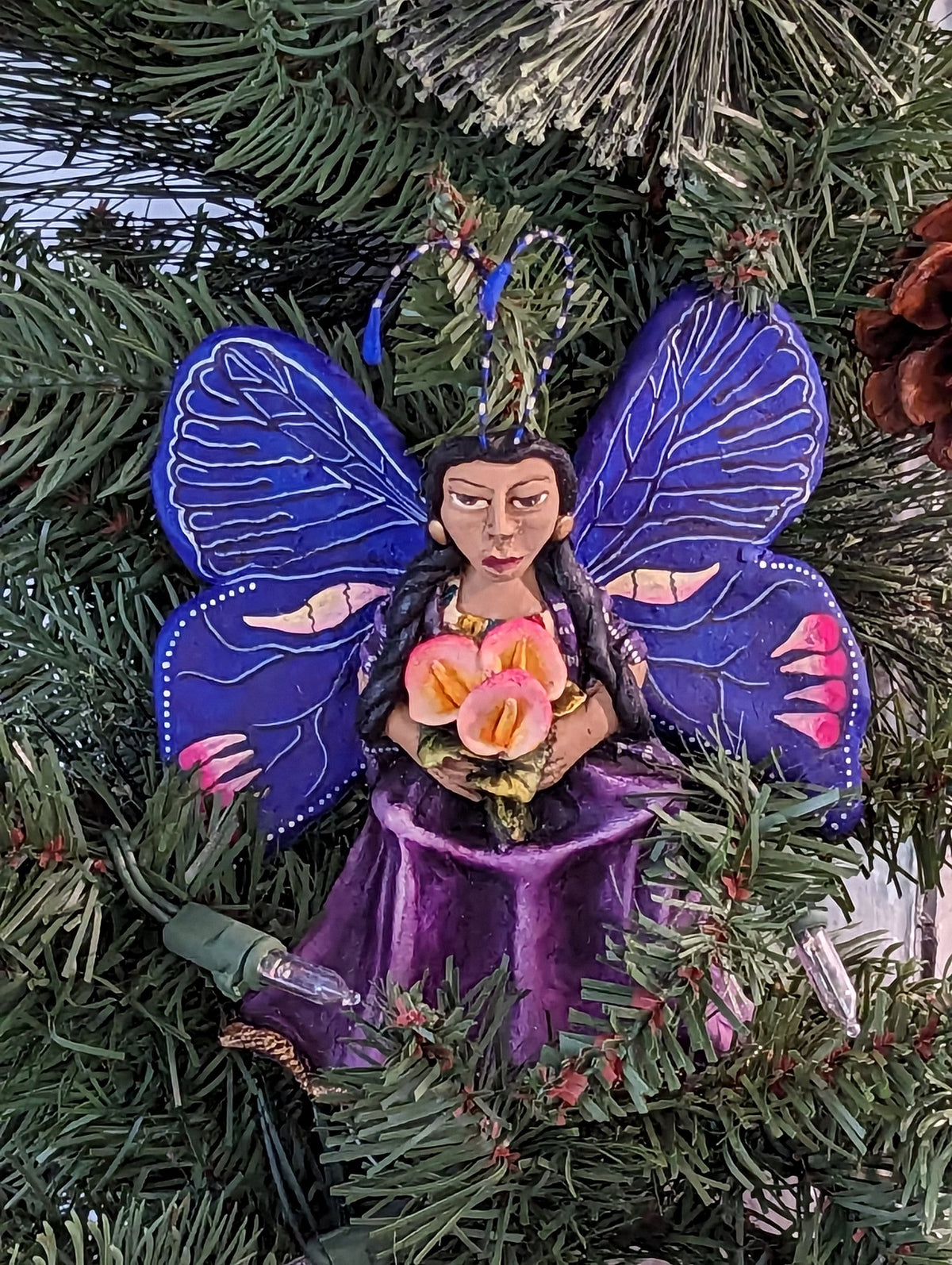 Christmas Ornament, Angel with Flowers, Christmas Angel Home Decor, Handmade Angel Art from Oaxaca Mexico, Christmas Tree Decor