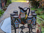 Talavera Ceramic Pitcher & Six Glasses, Handmade Talavera Pottery, Ceramic Water Pitcher Set for the Kitchen or Dining Room, Mexican Pottery