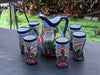 Talavera Ceramic Pitcher & Six Glasses, Handmade Talavera Pottery, Ceramic Water Pitcher Set for the Kitchen or Dining Room, Mexican Pottery