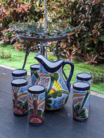 Talavera Ceramic Pitcher & Six Glasses, Handmade Talavera Pottery, Ceramic Water Pitcher Set for the Kitchen or Dining Room, Mexican Pottery