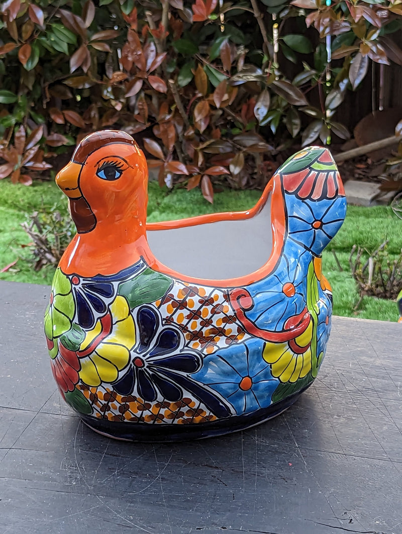 Talavera Chicken Ceramic Planter & Colorful Flower Pot, Handmade Outdoor Decor or Indoor Planter Pot, Colorful Ceramic Mexican Garden Decor