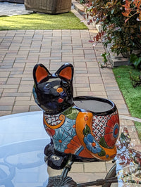 Talavera Cat Flower Pot, Ceramic Planter Home Decor, Indoor Outdoor Planter Pot, Mexican Pottery Yard & Garden Decor, Handmade
