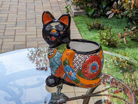 Talavera Cat Flower Pot, Ceramic Planter Home Decor, Indoor Outdoor Planter Pot, Mexican Pottery Yard & Garden Decor, Handmade