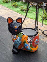 Talavera Cat Flower Pot, Ceramic Planter Home Decor, Indoor Outdoor Planter Pot, Mexican Pottery Yard & Garden Decor, Handmade