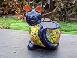 Talavera Cat Flower Pot, Ceramic Planter Home Decor, Indoor Outdoor Planter Pot, Mexican Pottery Yard & Garden Decor, Handmade