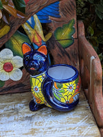 Talavera Cat Flower Pot, Ceramic Planter Home Decor, Indoor Outdoor Planter Pot, Mexican Pottery Yard & Garden Decor, Handmade