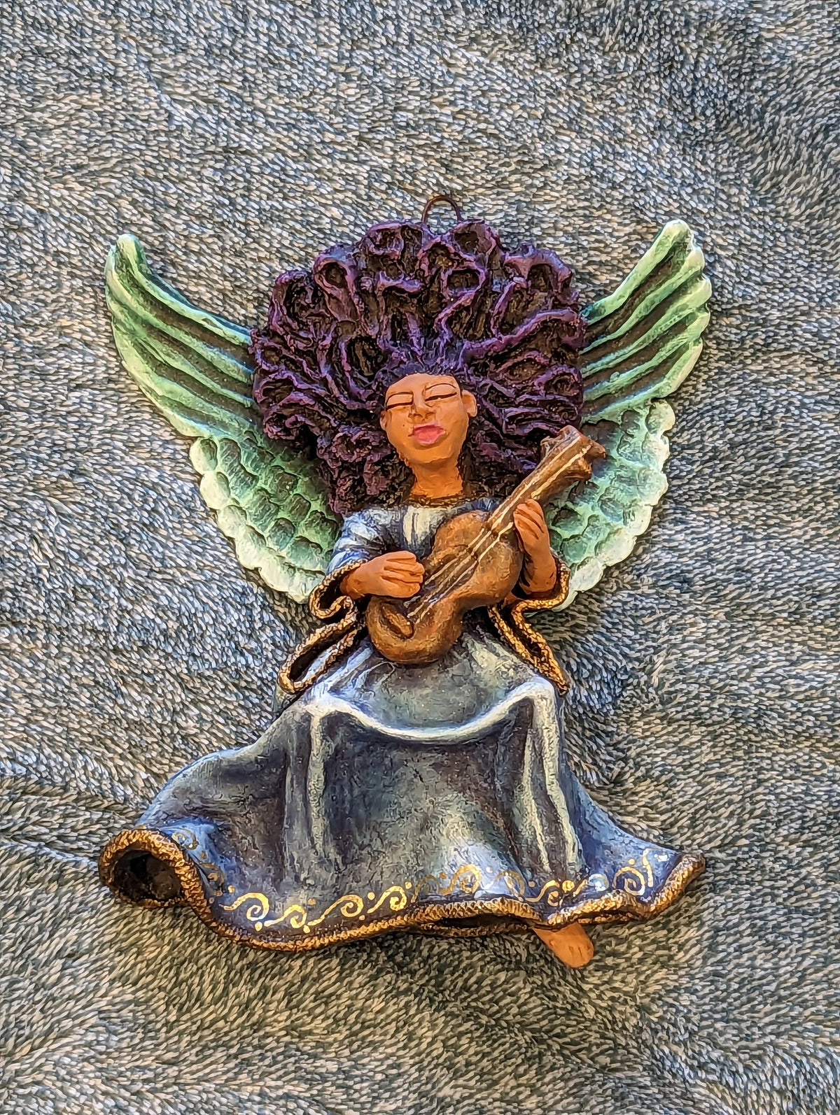 Christmas Ornament - Angel with Guitar, Handmade in Oaxaca Mexico, Angel Musician Christmas Decor, Angel Wings, Mexican Art