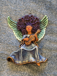 Christmas Ornament - Angel with Guitar, Handmade in Oaxaca Mexico, Angel Musician Christmas Decor, Angel Wings, Mexican Art