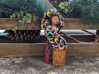 Oaxacan Woman Flower Vendor, Mexican Folk Art from Oaxaca, Clay Figurine, Handmade by Juan Jose Aguilar, Collectible Women Statuette