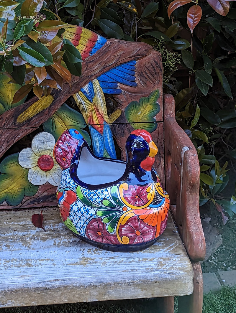 Talavera Chicken Ceramic Planter & Colorful Flower Pot, Handmade Outdoor Decor or Indoor Planter Pot, Colorful Ceramic Mexican Garden Decor