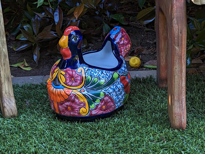 Talavera Chicken Ceramic Planter & Colorful Flower Pot, Handmade Outdoor Decor or Indoor Planter Pot, Colorful Ceramic Mexican Garden Decor