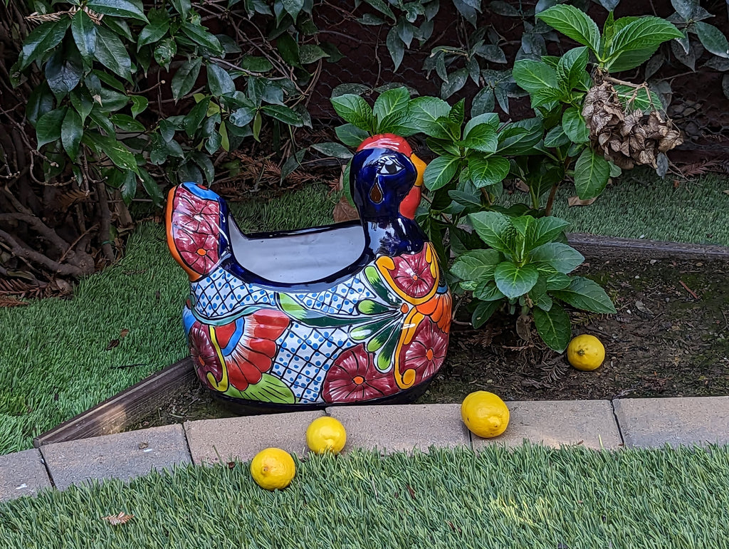 Talavera Chicken Ceramic Planter & Colorful Flower Pot, Handmade Outdoor Decor or Indoor Planter Pot, Colorful Ceramic Mexican Garden Decor