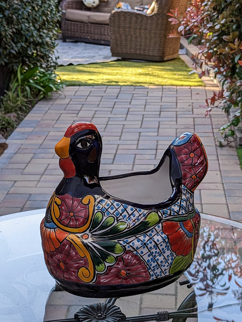 Talavera Chicken Ceramic Planter & Colorful Flower Pot, Handmade Outdoor Decor or Indoor Planter Pot, Colorful Ceramic Mexican Garden Decor