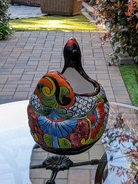 Talavera Chicken Ceramic Planter & Colorful Flower Pot, Handmade Outdoor Decor or Indoor Planter Pot, Colorful Ceramic Mexican Garden Decor