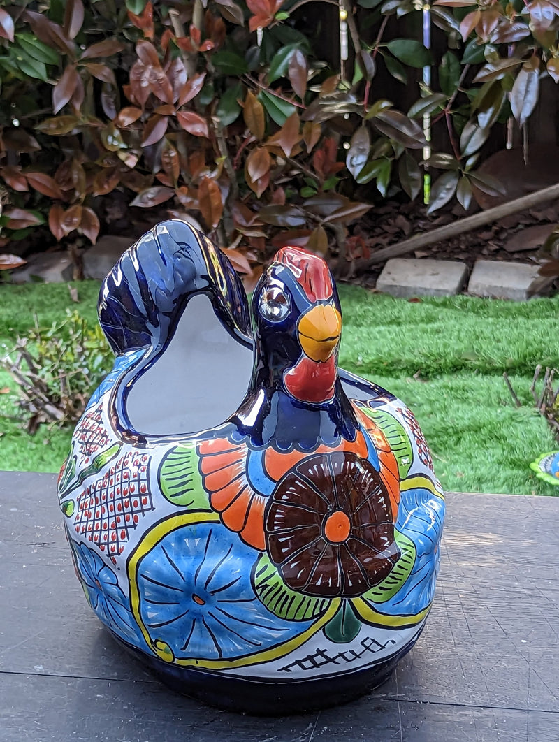 Talavera Chicken Ceramic Planter & Colorful Flower Pot, Handmade Outdoor Decor or Indoor Planter Pot, Colorful Ceramic Mexican Garden Decor