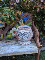 Aztec Owl Flower Pot - Copper & Black, Mexican Pottery, Indoor Outdoor Plant Pot, Owl Decor, Owl Gifts Large Pot