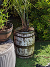 Rustic Barrel Planter, Handmade in Mexico, Wooden Outdoor Garden Decor, Porch Decor, Yard Art, 12.75" Diameter, 20lbs, Whiskey Barrel Style