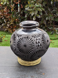 Decorative Vase Barro Negro, Stunning Black Pottery Home Decor, Handmade Mexican Pottery from San Bartolo, Oaxaca, Mexico, Dried Flower Vase